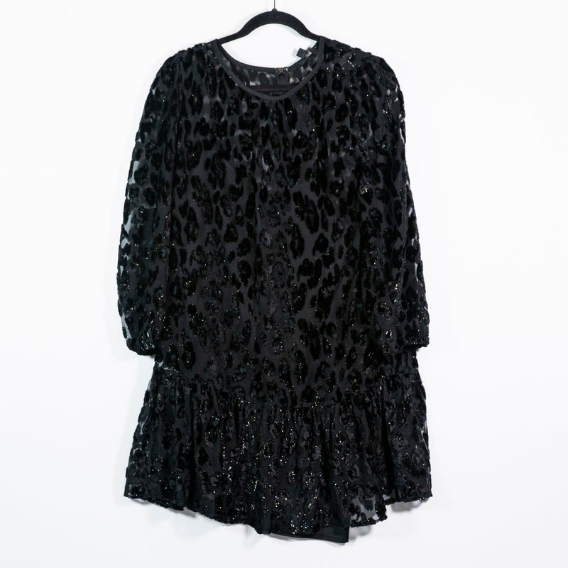 J. Crew Flutter Ruffle Burnout Sparkle Velvet Velour Cheetah Leopard Mini Dress