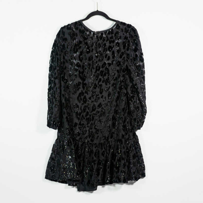J. Crew Flutter Ruffle Burnout Sparkle Velvet Velour Cheetah Leopard Mini Dress