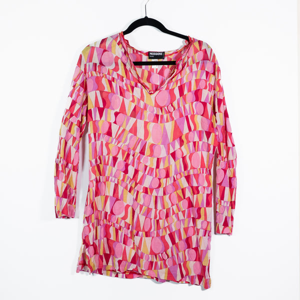 Missoni Mare Made In Italy Vintage Geometric Print Pattern Cotton Tunic Blouse S