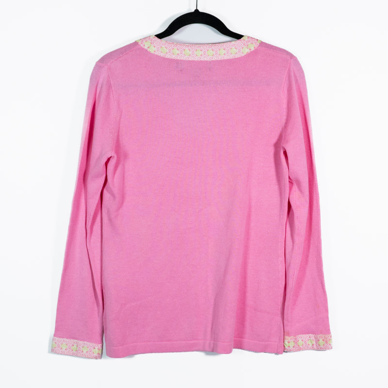 Vineyard Vines Cotton Cashmere Knit V Neck Seashell Trim Pullover Sweater Pink S