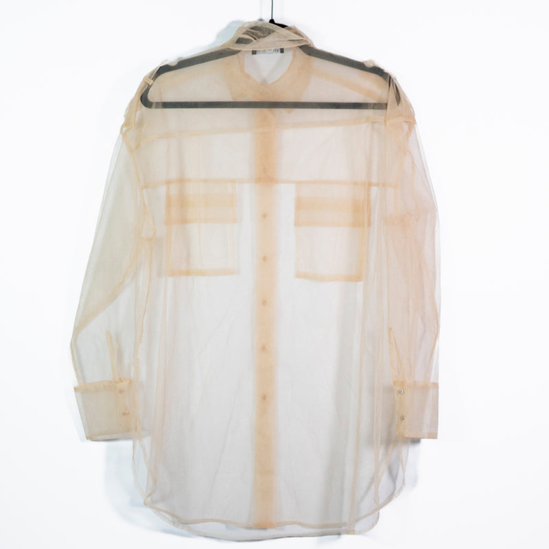 Zara Tulle Mesh Allover Sheer Collared Button Front Multi Pocket Blouse Shirt S