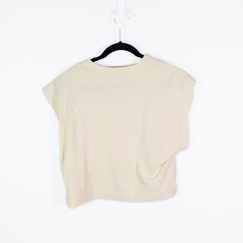 NEW Zara Cotton Short Sleeve Crew Neck Boxy Crop Top Tee Shirt Buttercream Small