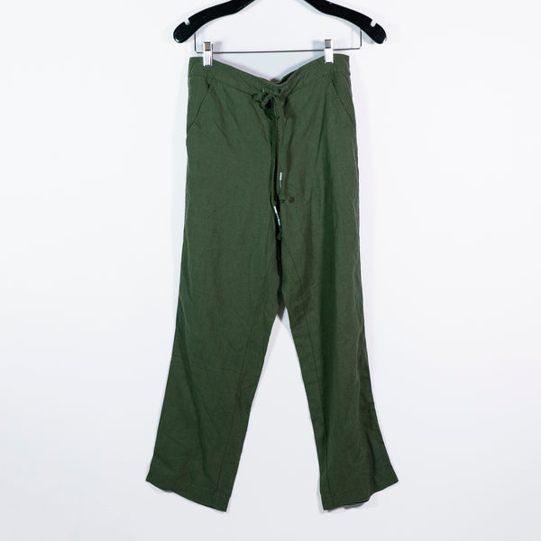 NEW J. Crew Tie Waist Straight Leg Linen Pocket Mid Rise Pants Green Small