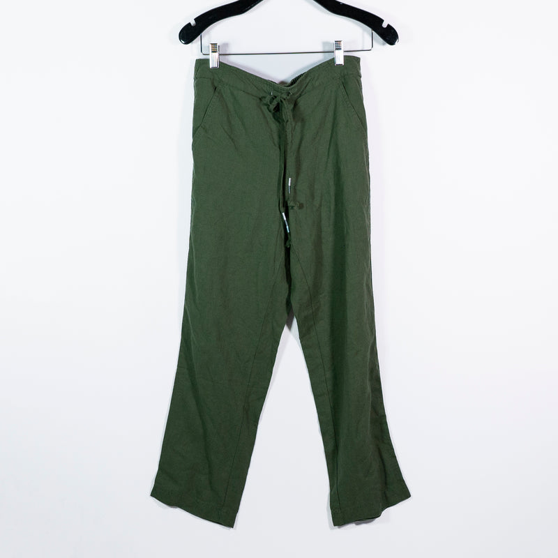 NEW J. Crew Tie Waist Straight Leg Linen Pocket Mid Rise Pants Green Small