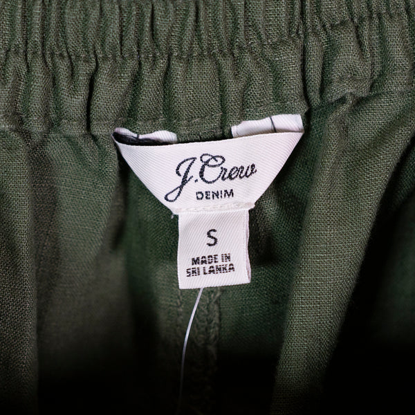 NEW J. Crew Tie Waist Straight Leg Linen Pocket Mid Rise Pants Green Small