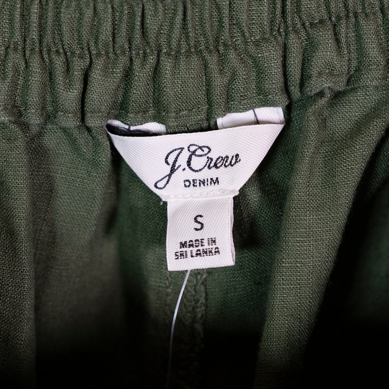NEW J. Crew Tie Waist Straight Leg Linen Pocket Mid Rise Pants Green Small