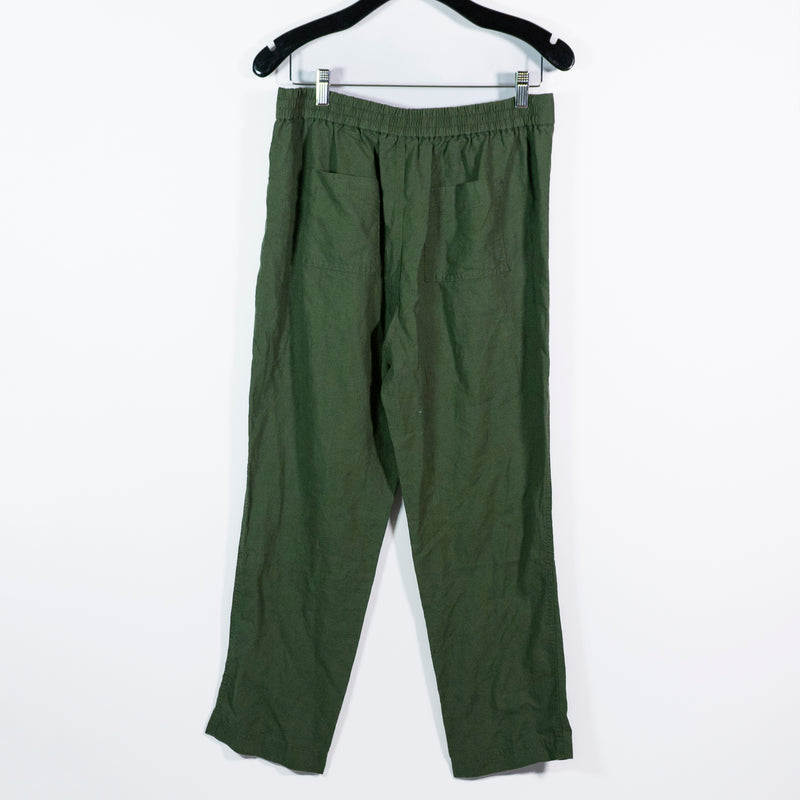 NEW J. Crew Tie Waist Straight Leg Linen Pocket Mid Rise Pants Green Small