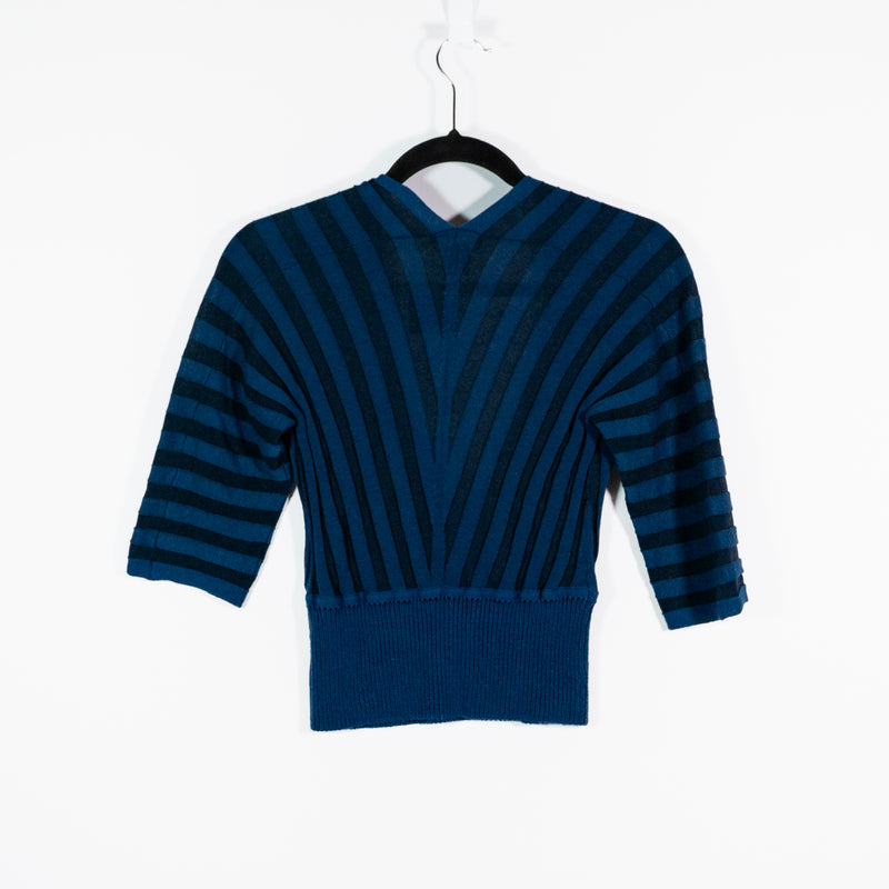 NEW Club Monaco Yakini Cotton Knit Stretch Wrap V Neck Sweater Navy Blue Marine