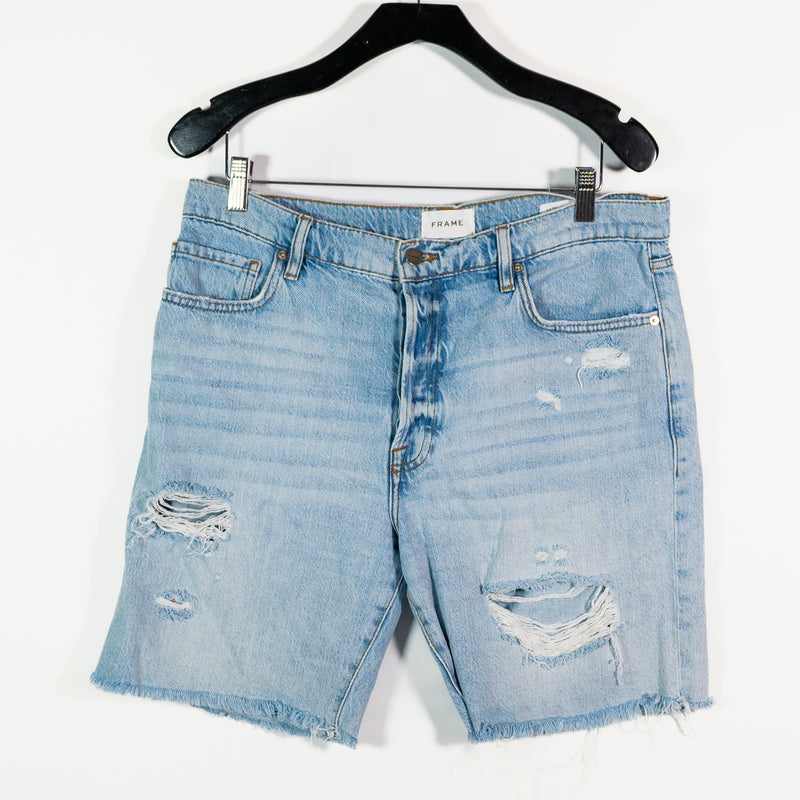 Frame Denim Women's Le Slouch Bermuda Cotton Distressed Raw Edge Hem Jean Shorts
