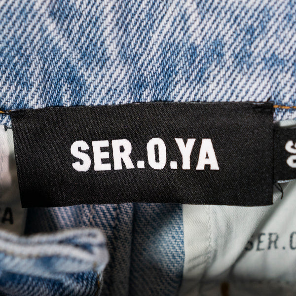 NEW SER.O.YA Trelles Cotton Mid Rise Cut Off Bermuda Denim Jean Shorts Coastline