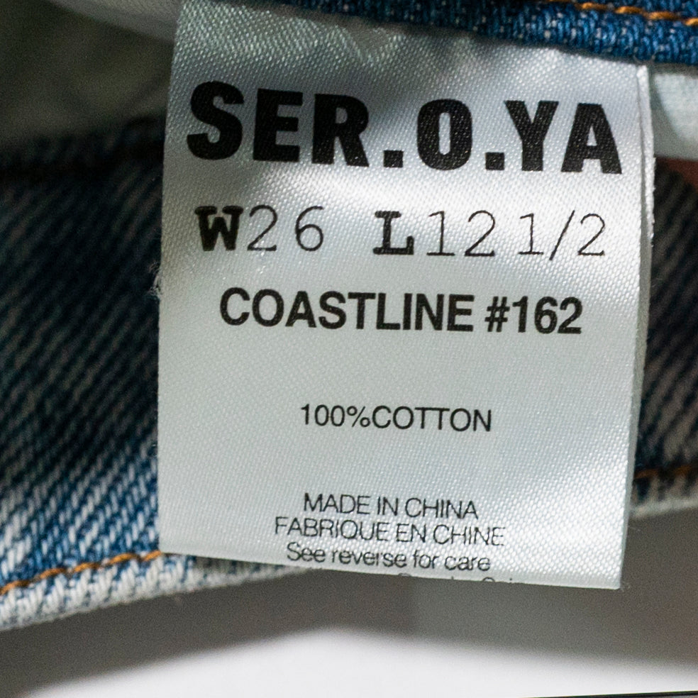 NEW SER.O.YA Trelles Cotton Mid Rise Cut Off Bermuda Denim Jean Shorts Coastline