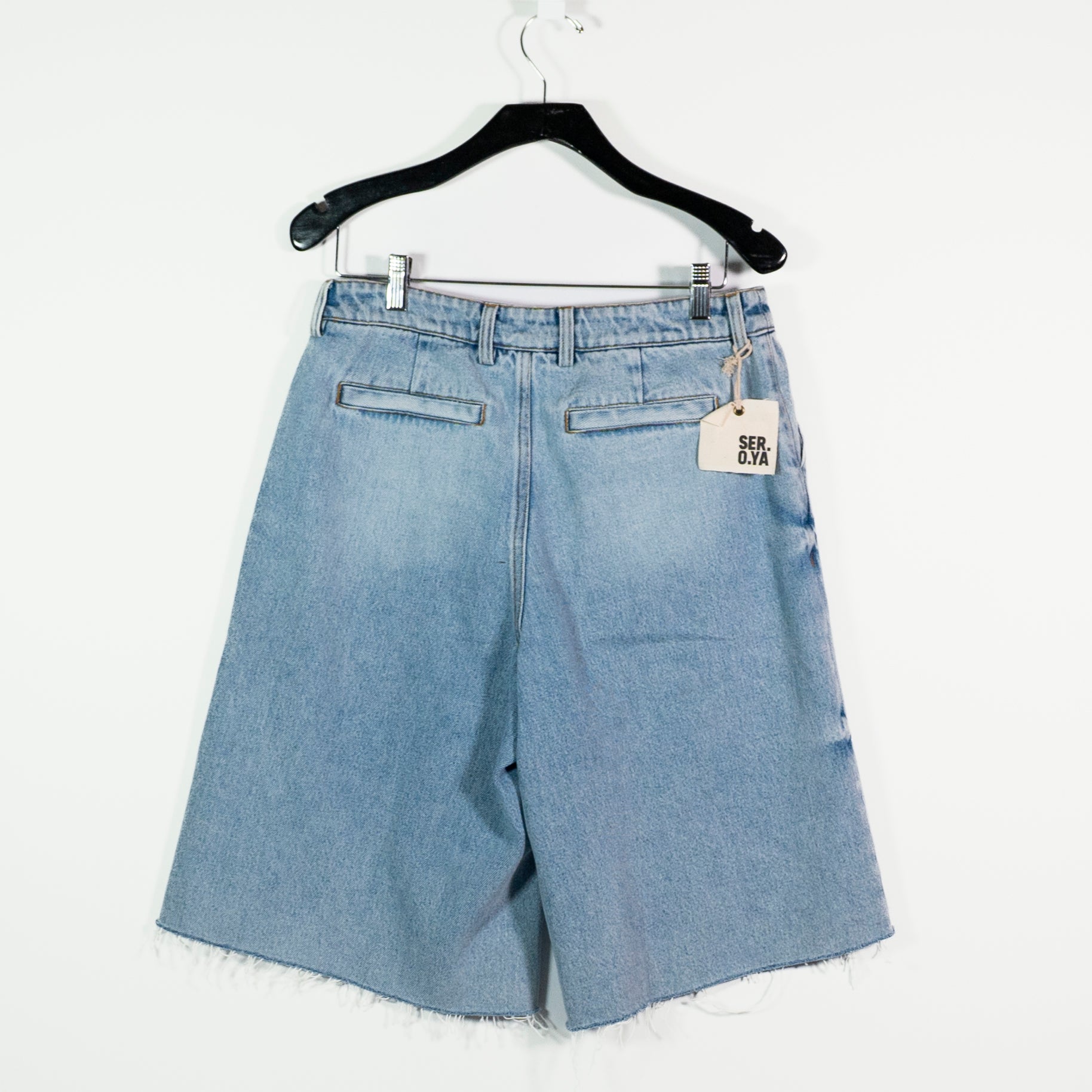 NEW SER.O.YA Trelles Cotton Mid Rise Cut Off Bermuda Denim Jean Shorts Coastline