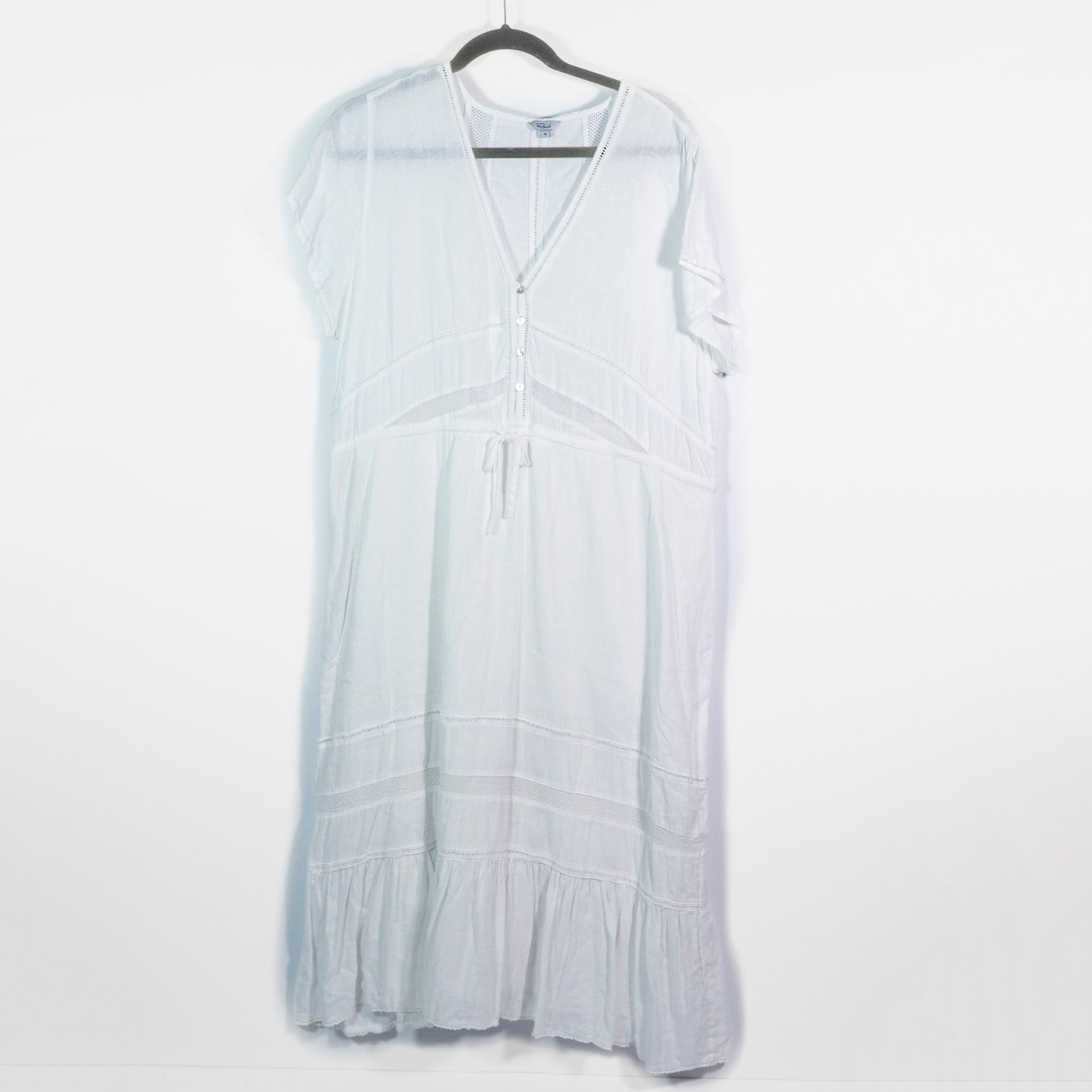 Rails Kiki Linen Cotton White Lace Detail Short Sleeve Pullover Midi Dress XL