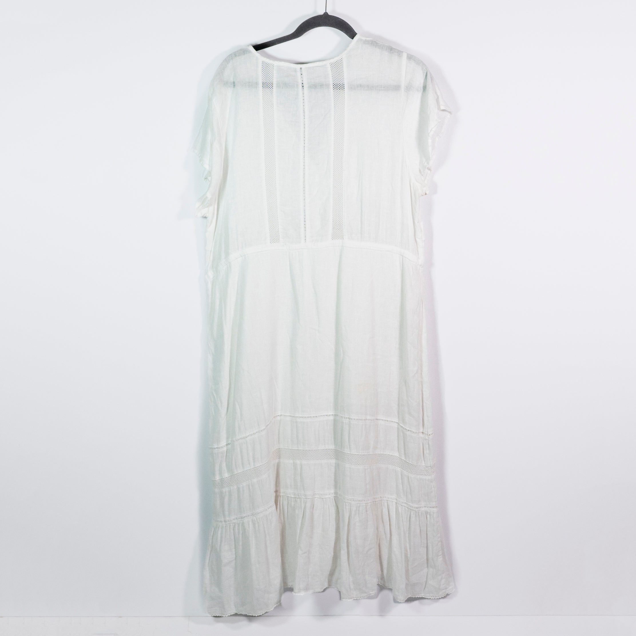 Rails Kiki Linen Cotton White Lace Detail Short Sleeve Pullover Midi Dress XL