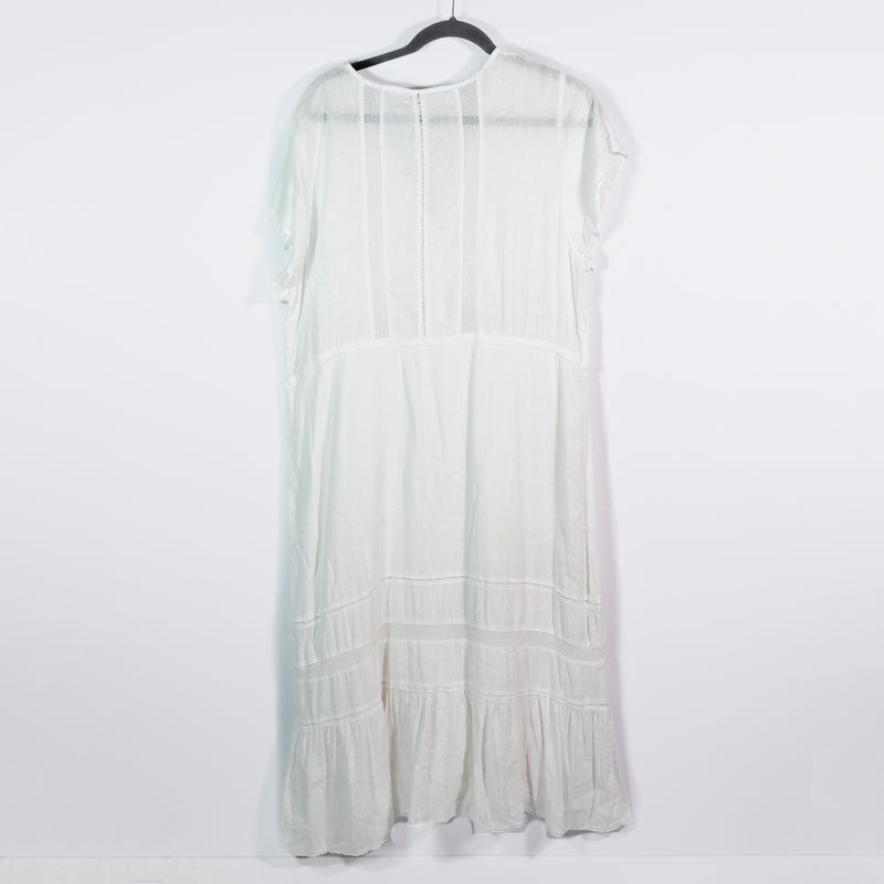Rails Kiki Linen Cotton White Lace Detail Short Sleeve Pullover Midi Dress XL