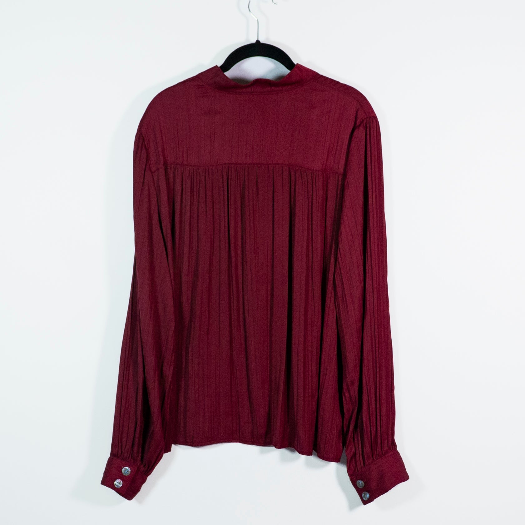 Anthropologie Pliss Pleated Satin Long Sleeve Quarter Button Blouse Shirt Large