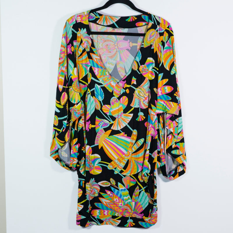 Trina Turk TT5W250 Neon Multi Color Abstract Print Pattern Tunic Coverup Dress L
