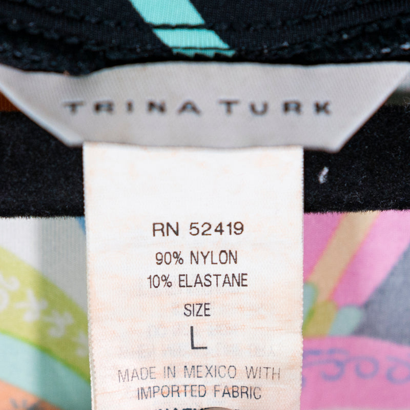 Trina Turk TT5W250 Neon Multi Color Abstract Print Pattern Tunic Coverup Dress L