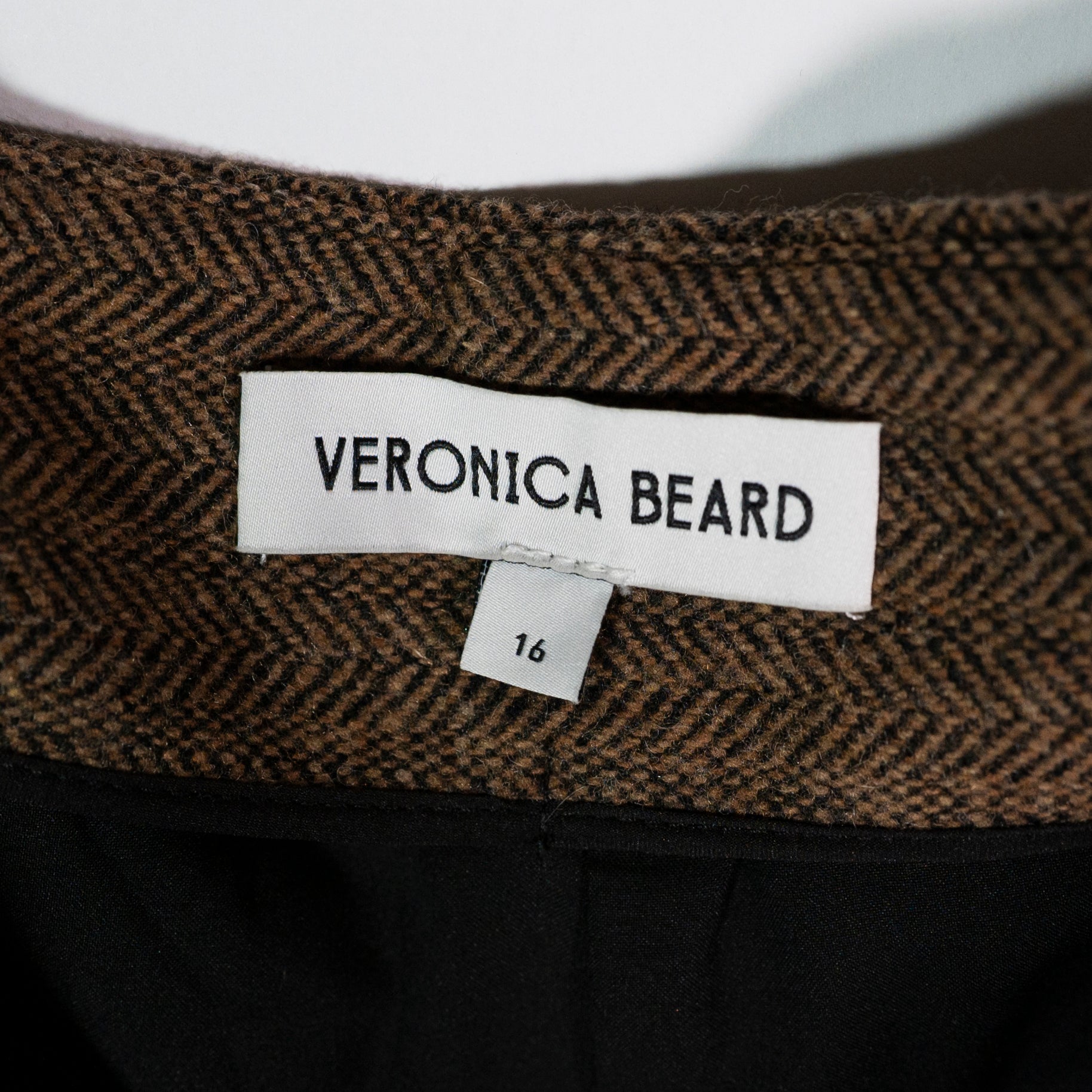 Veronica Beard Dova Won Blend Mid Rise Herringbone Crop Wide Leg Pants Brown 16