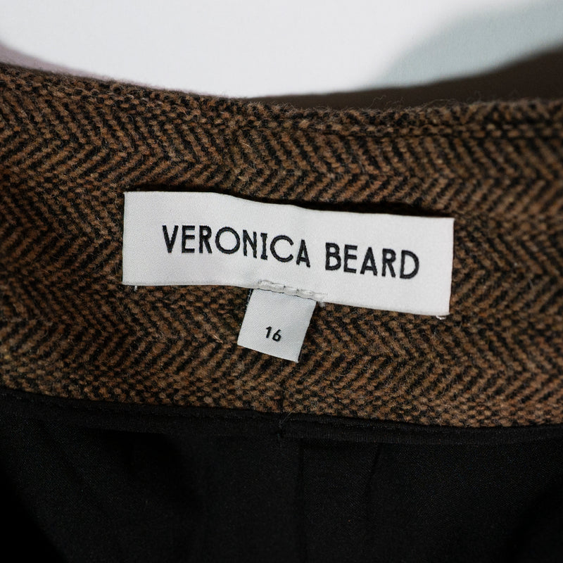 Veronica Beard Dova Won Blend Mid Rise Herringbone Crop Wide Leg Pants Brown 16