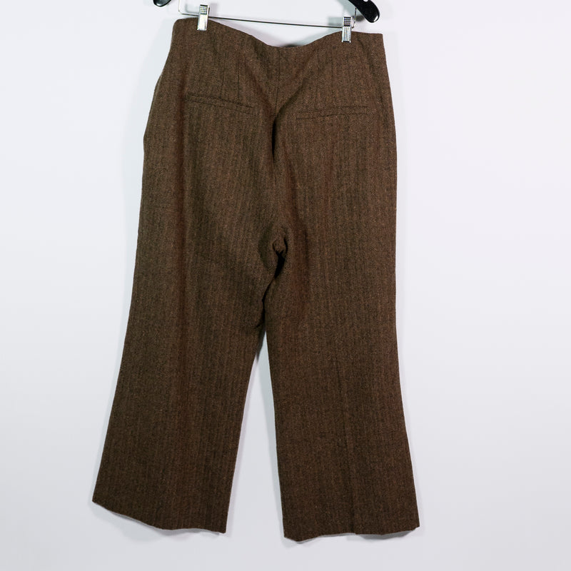 Veronica Beard Dova Won Blend Mid Rise Herringbone Crop Wide Leg Pants Brown 16
