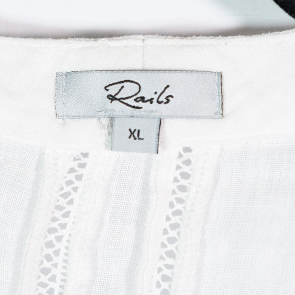 Rails Thea White Lace Detail Linen Lightweight Blend Button Front Knot Tie Shirt