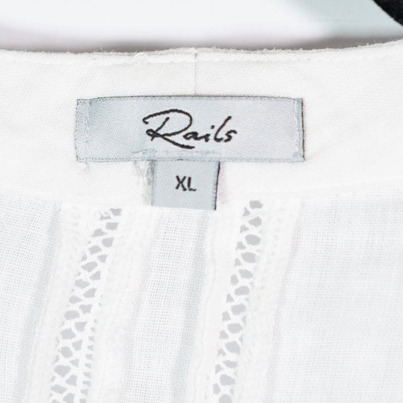 Rails Thea White Lace Detail Linen Lightweight Blend Button Front Knot Tie Shirt