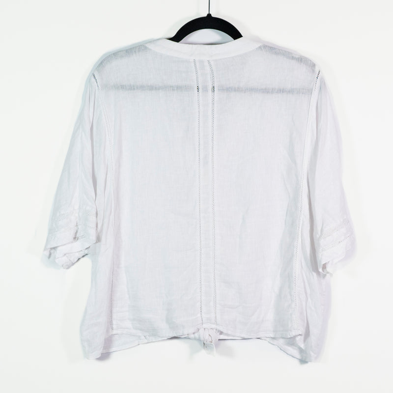 Rails Thea White Lace Detail Linen Lightweight Blend Button Front Knot Tie Shirt
