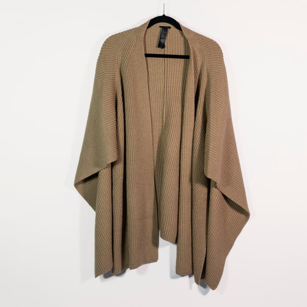 AllSaints Traveling Rib Ruana Knit Cardigan Wrap Shawl Wool Blend Cortina Beige