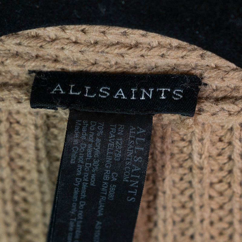AllSaints Traveling Rib Ruana Knit Cardigan Wrap Shawl Wool Blend Cortina Beige