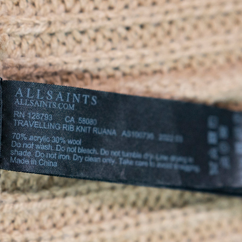 AllSaints Traveling Rib Ruana Knit Cardigan Wrap Shawl Wool Blend Cortina Beige