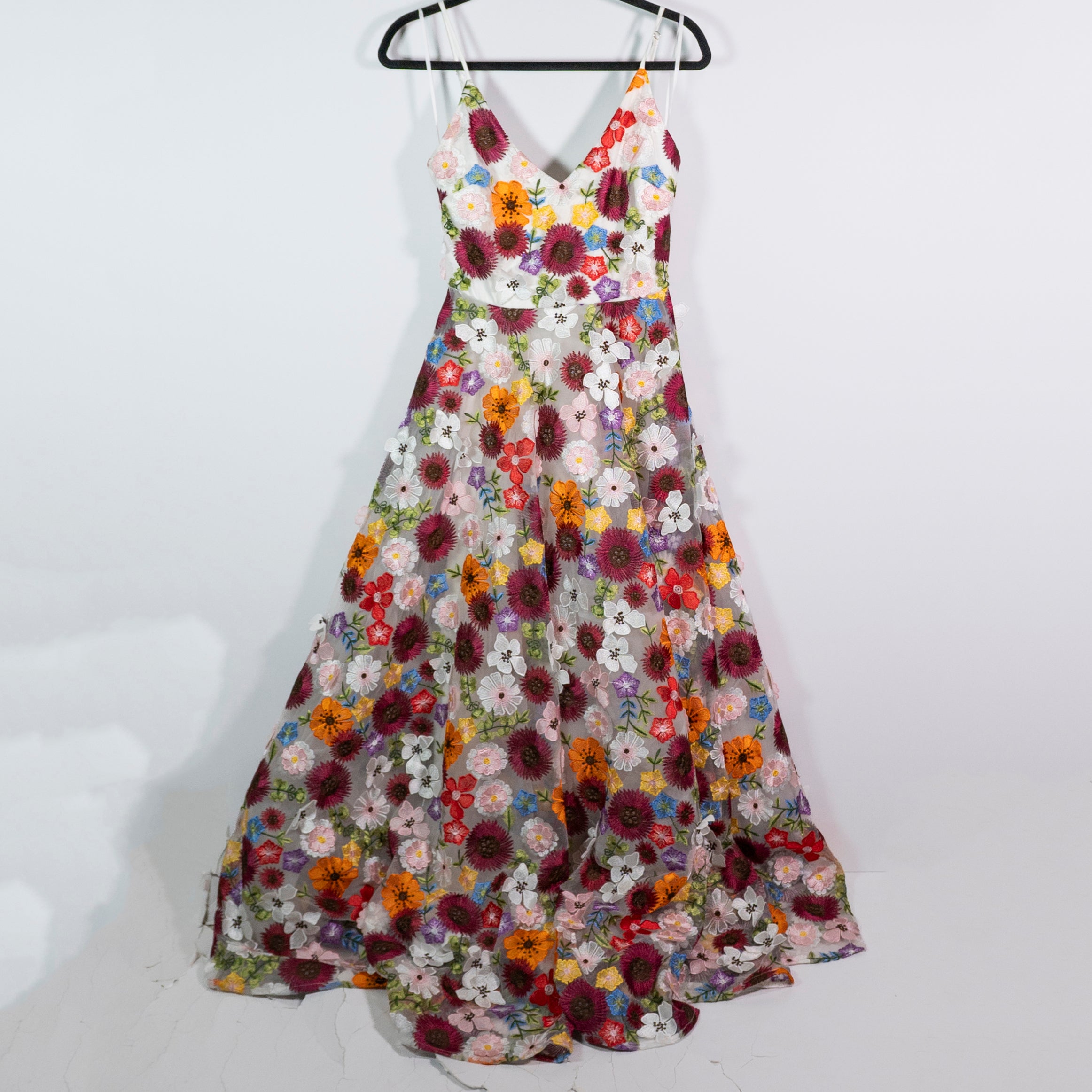 Boutique 3D Applique Floral Flowers Mesh Tulle Embroidered Ball Gown Dress Small