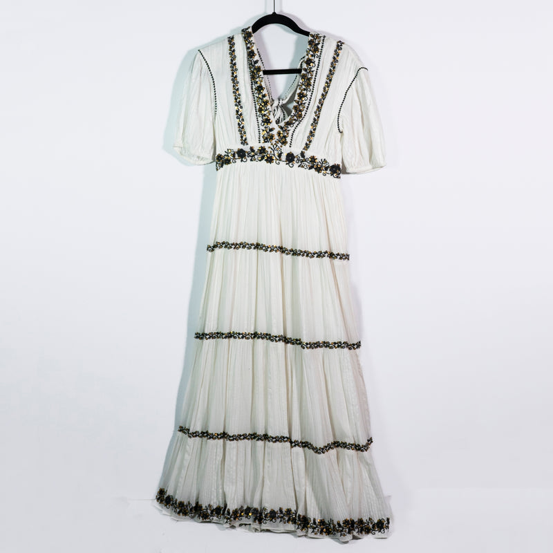 NEW Ulla Johnson Alma Cotton Gauze Sequin Beaded Embroidered Tiered Maxi Dress 2