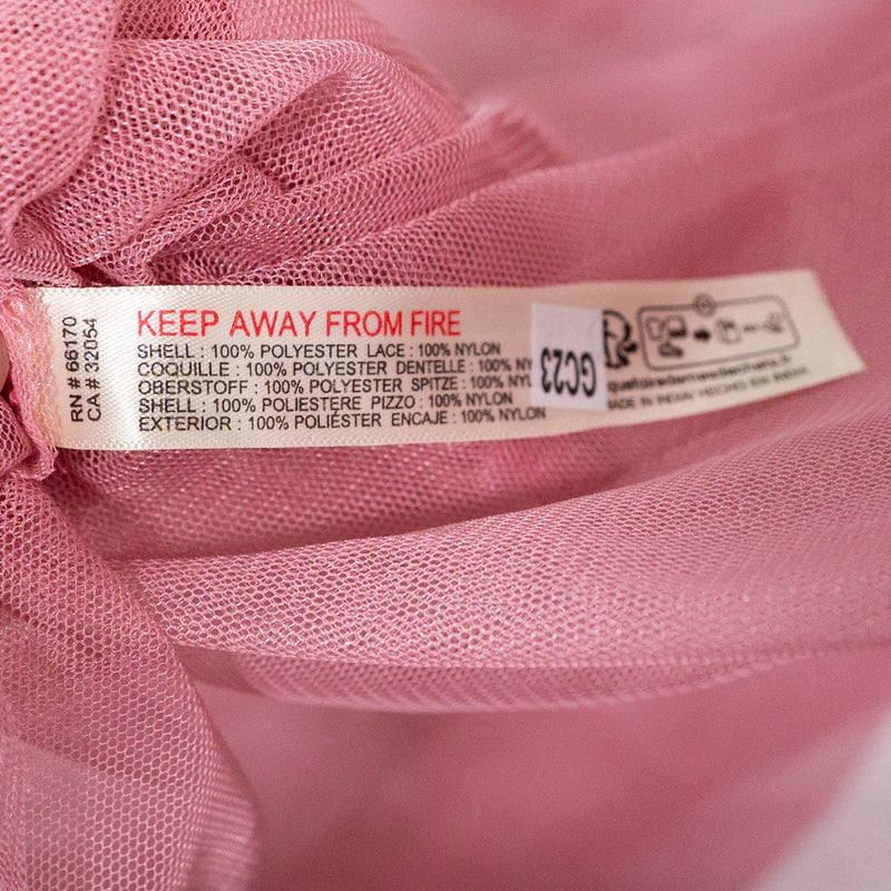 Anthropologie Sheer Mesh Tulle Corset Smocked Lace Trim Slip Midi Dress Pink S