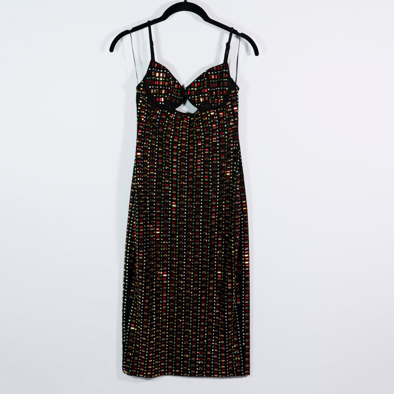 Akira Renee Rhinestone Jewel Crystal Embellished Cocktail Bodycon Midi Dress S