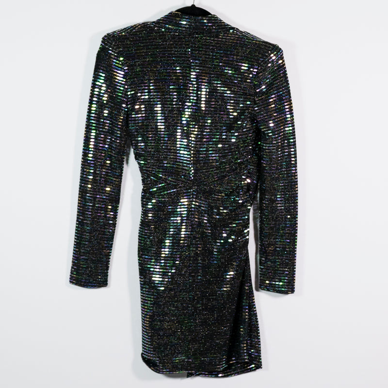 NEW Zara Festive Days Metallic Glitter Sparkle Embellished Ruched Mini Dress XS