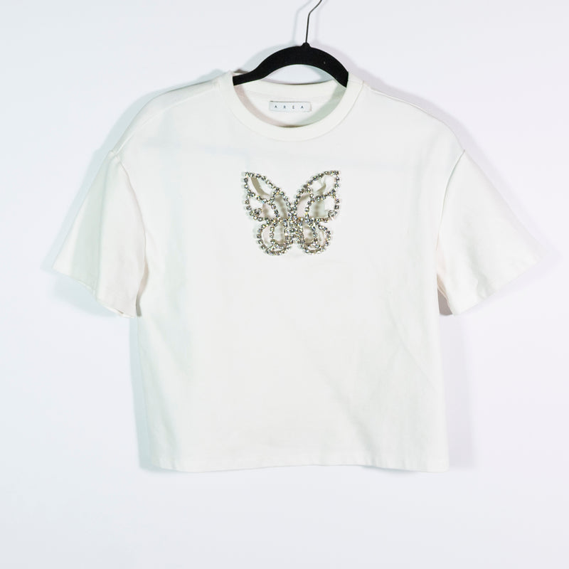 Area Crystal Rhinestone Jewel Diamond Cut Out Butterfly Short Sleeve Tee Shirt