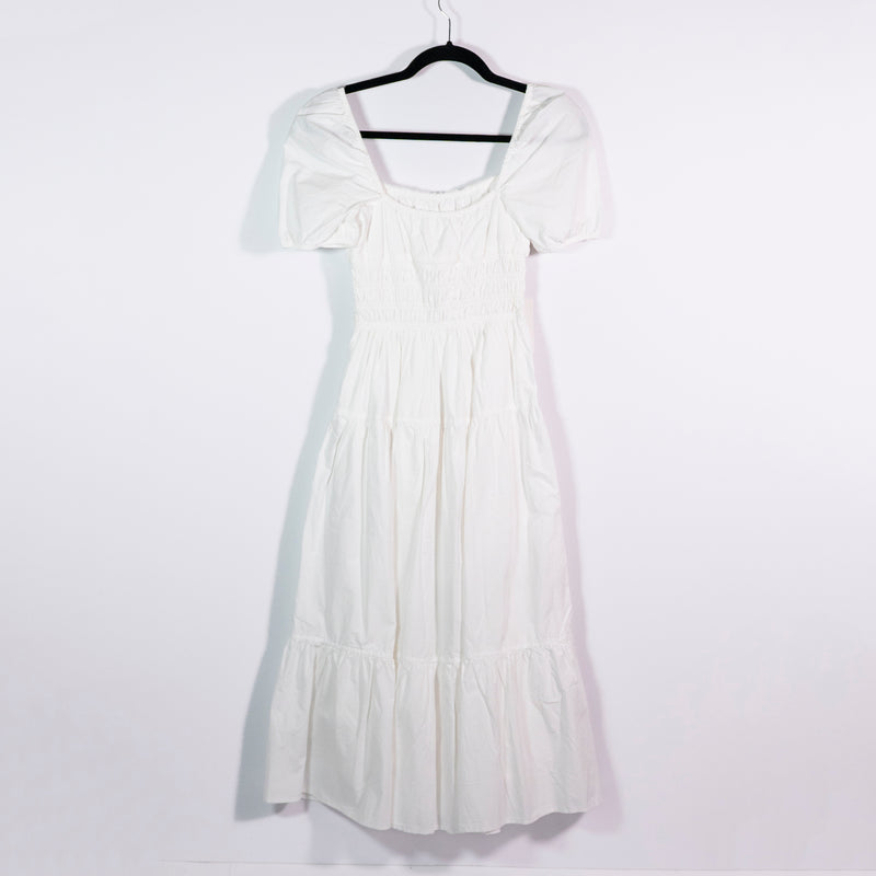 NEW Wilfred Aritzia Allegoria Cotton Poplin Smocked Puff Short Sleeve Midi Dress
