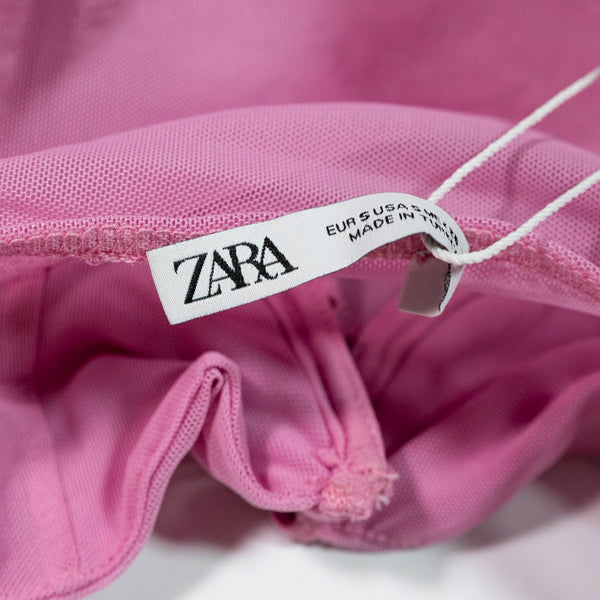 Zara Sheer Tulle Mesh Ruched Corset Strapless Bow Tie Front Tank Shirt Pink S