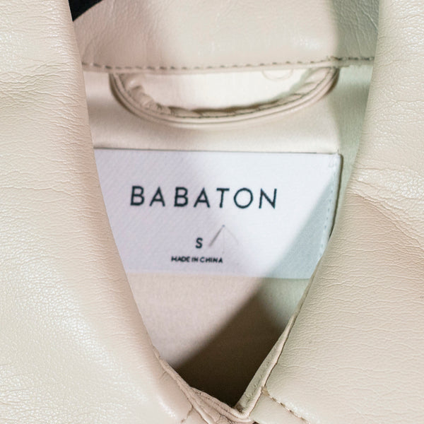 Babaton Aritzia Ava Faux Vegan Leather Collared Button Front Belted Jacket Beige