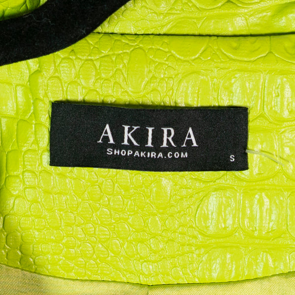 Akira Faux Vegan Croc Alligator Embossed Belted Trench Coat Jacket Lime Green S