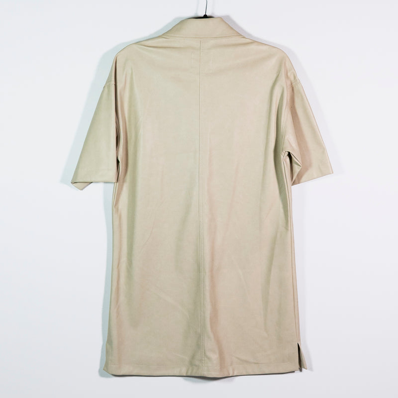 NEW Avec Les Filles Faux Leather Button Down Collared Shirt Dress Ivory Beige XS