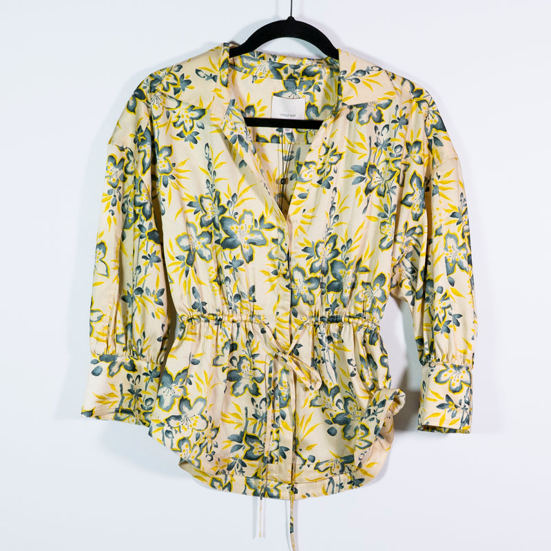 NEW Cinq A Sept Raelynn Satin Floral Flower Print Pattern Ruched Blouse Pomelo