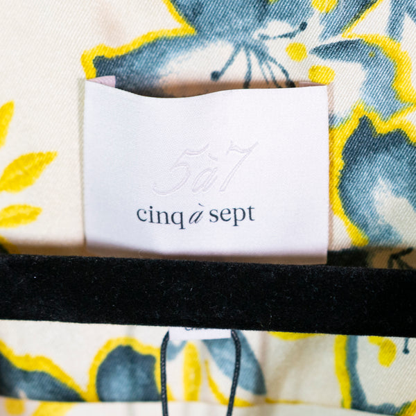 NEW Cinq A Sept Raelynn Satin Floral Flower Print Pattern Ruched Blouse Pomelo