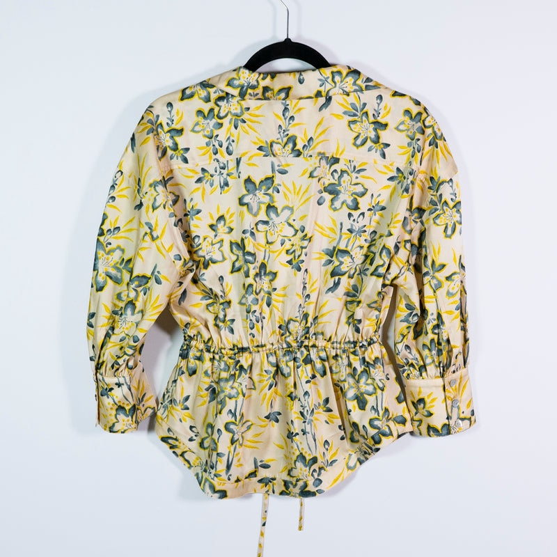 NEW Cinq A Sept Raelynn Satin Floral Flower Print Pattern Ruched Blouse Pomelo