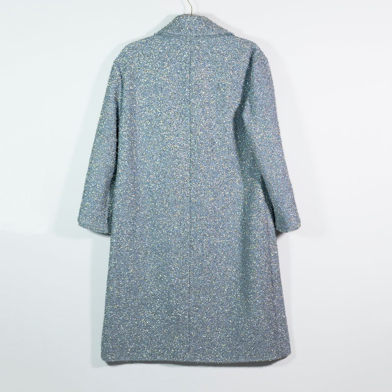 Kate Spade Tinsel Tweed Silver Metallic Sparkle Pea Coat Jacket Crystal Button 2