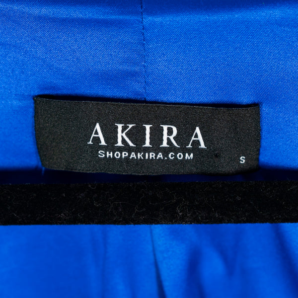 Akira Women's Double Breasted Crepe Collared Capelet Blazer Jacket Cobalt Blue S
