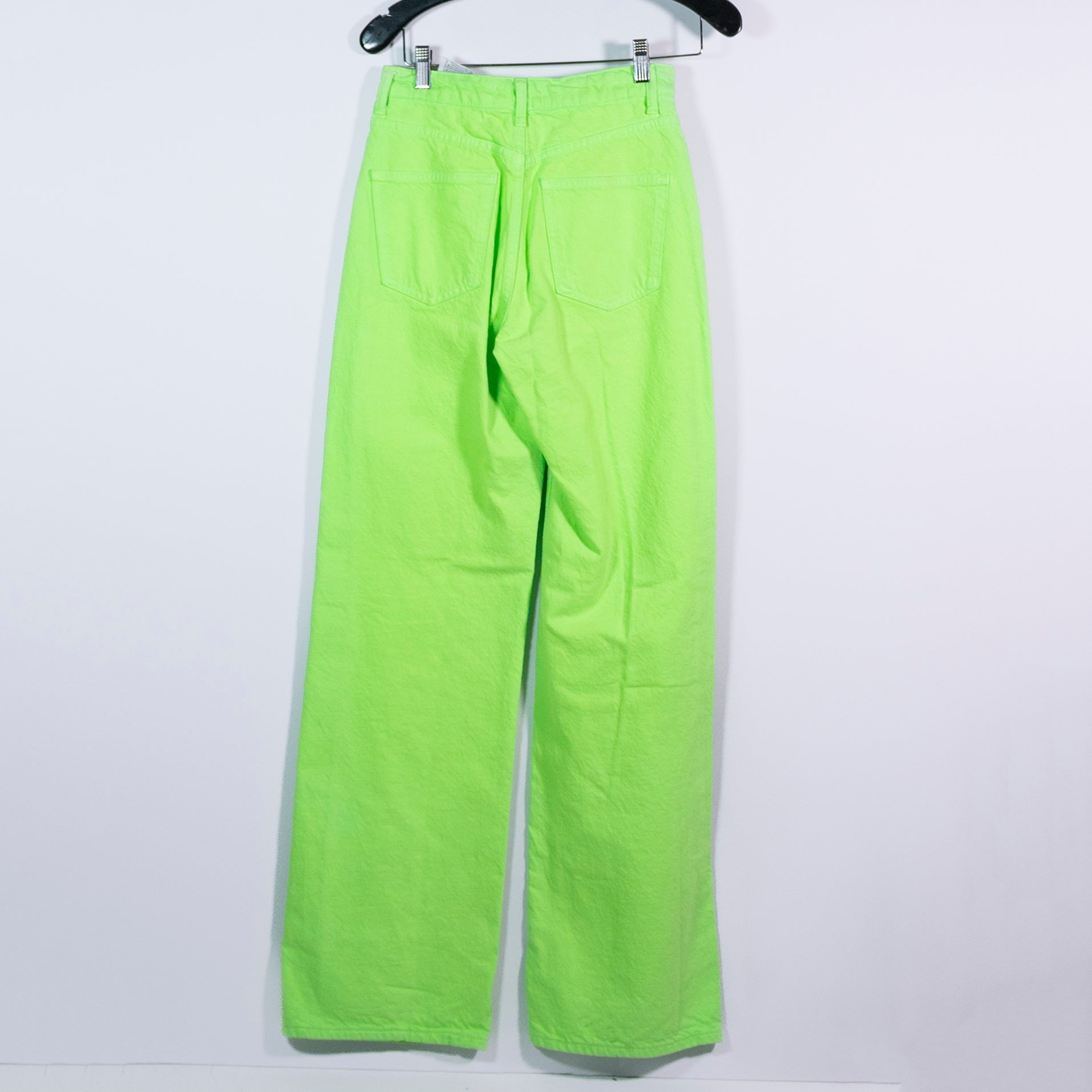 Zara Women's The Boogie Cotton Straight Leg Neon Green Denim Jean Pants 0