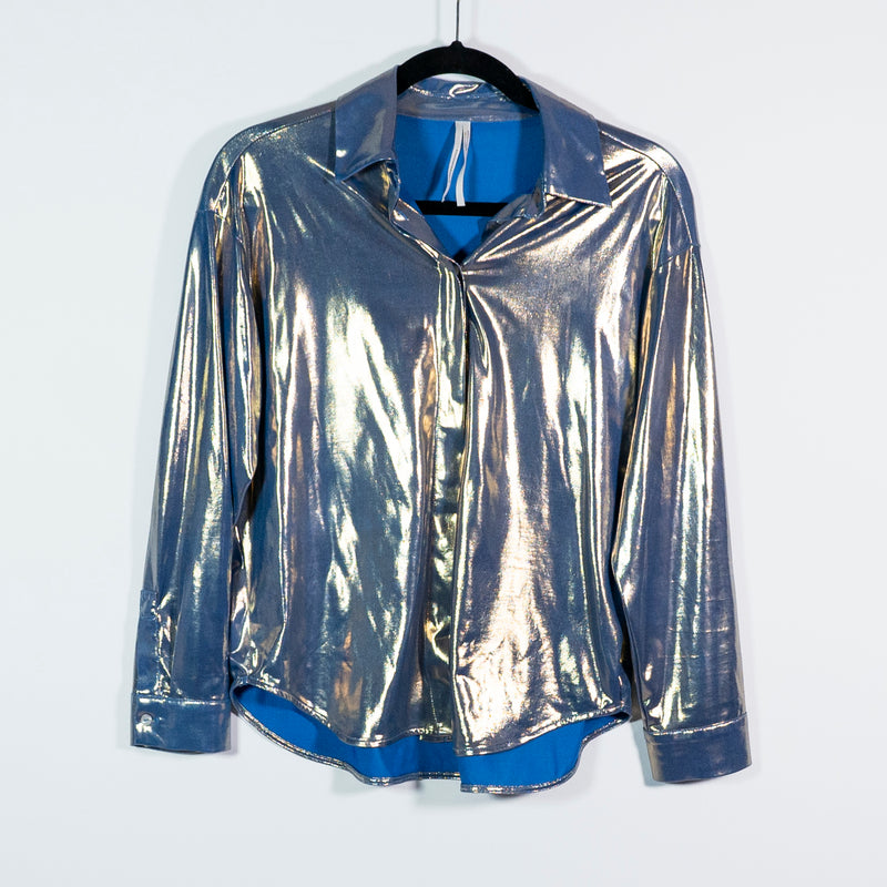 Anthropologie The Gillian Liquid Shine Metallic Buttondown Collared Shirt Blouse