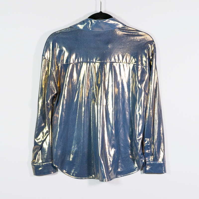 Anthropologie The Gillian Liquid Shine Metallic Buttondown Collared Shirt Blouse